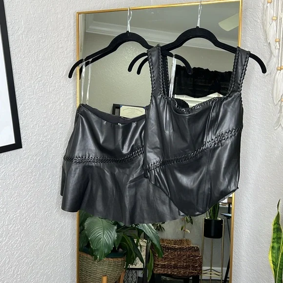 HOUSE OF CB Leonie & Nova Black Vegan Leather Mini Skirt Set NWOT